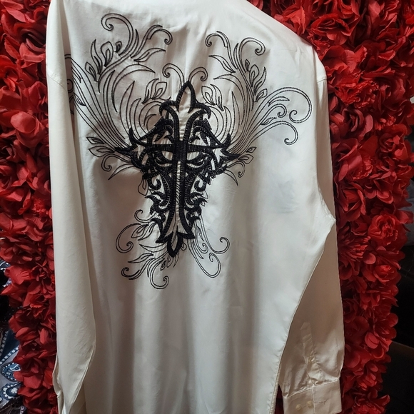 Milanomoda Men's Size Medium White with Black Design Detail on Front & Back - Picture 7 of 8